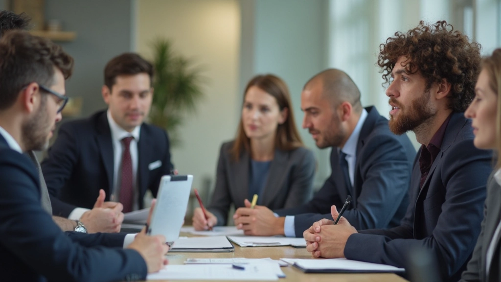 Team vergadering met diverse reacties, sommigen engaged, anderen afgeleid, complexe groepsdynamica in professioneel kantoor