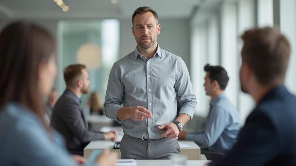Professional met collega's die samen strategische discussie voeren in modern kantoor